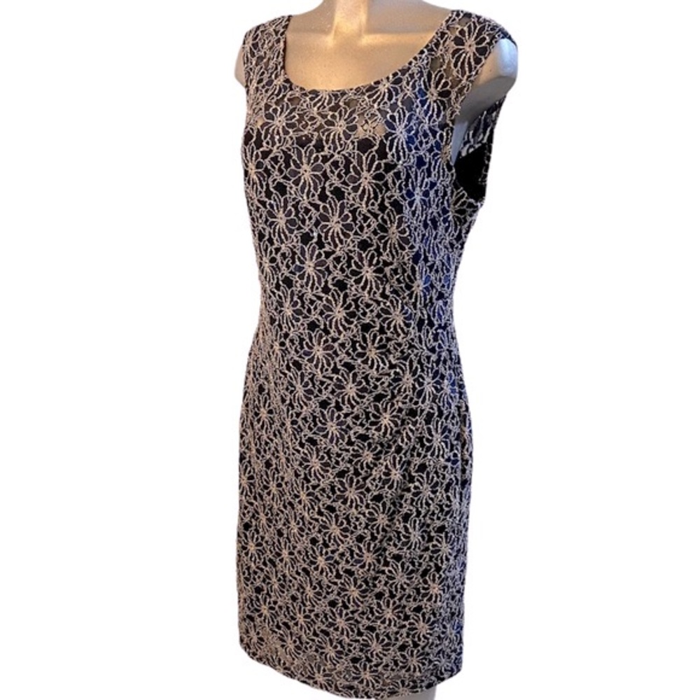 Formal Sheath Dress Intricate Sequin Floral Lace Party Wedding-Guest Sz 16 Glam